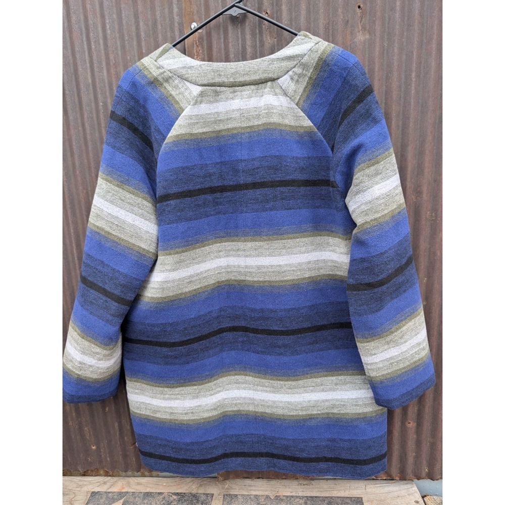 Old Navy Blanket Coat‎ Women Large Blue Stripe Jacket Snap Southwest Wool Chore - Picture 3 of 8